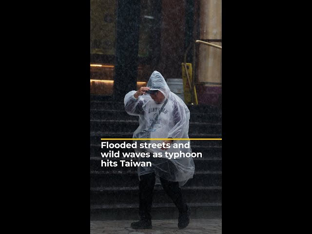 ⁣Flooded streets and wild waves as typhoon hits Taiwan | AJ #shorts