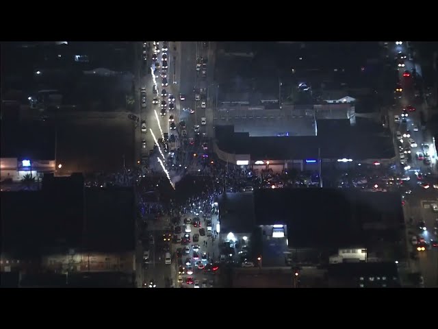 ⁣Dodger fans set off fireworks in East LA to celebrate team’s championship