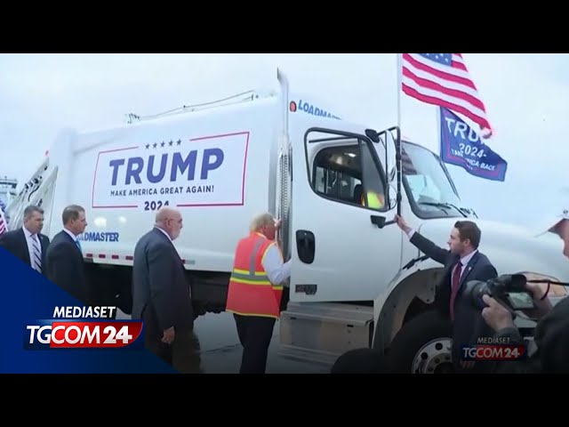 ⁣Trump cavalca la gaffe di Biden e sale su un camion spazzatura