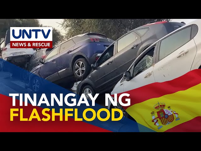 ⁣Maraming sasakyan, nagkapatong-patong dahil sa flash flood sa Spain; Rescue ops, patuloy