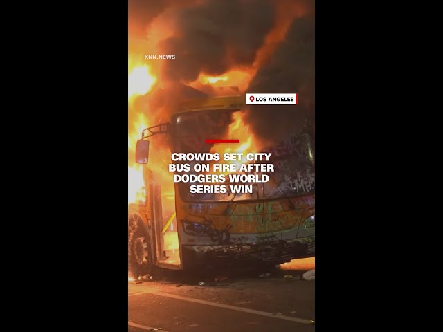 ⁣City bus goes up in flames after Dodgers World Series win