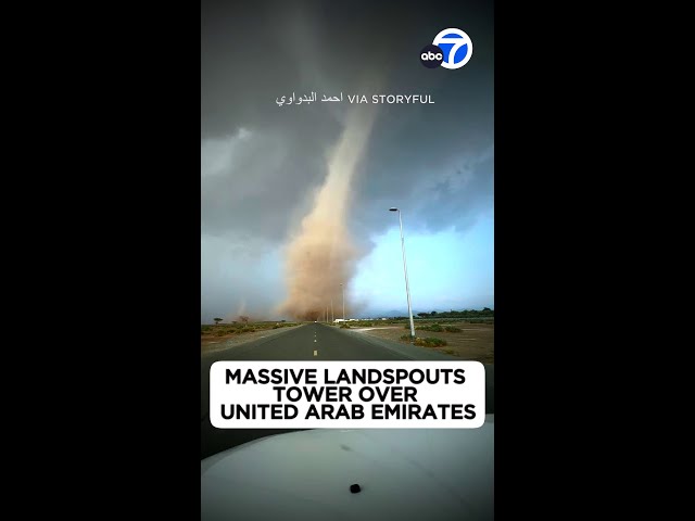 ⁣Massive landspouts tower over United Arab Emirates