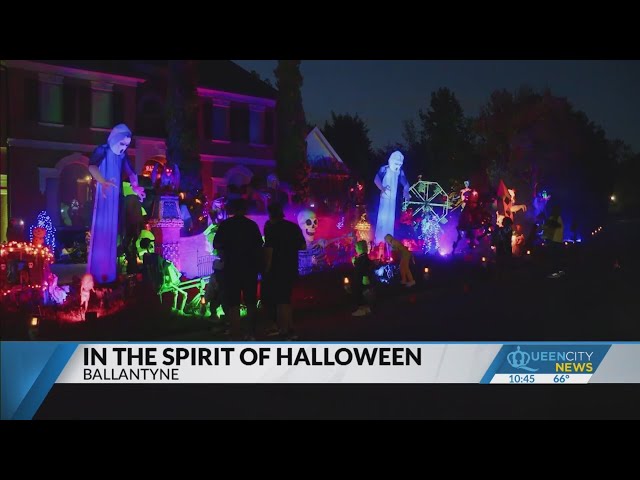 ⁣Trick-or-treaters in Ballantyne enjoy large Halloween display