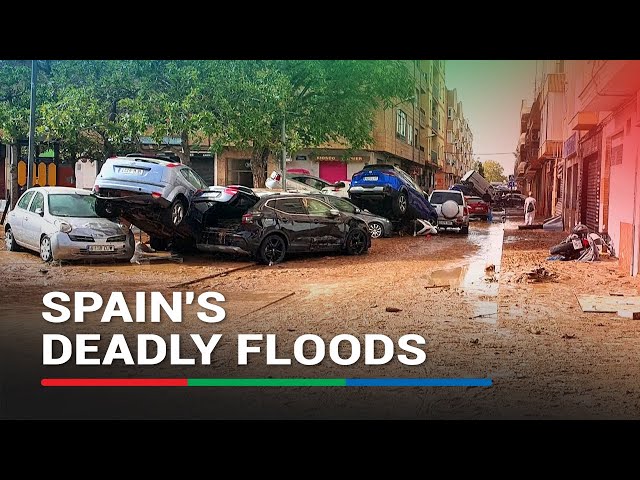 ⁣Debris, piles of cars after Spain's deadly floods