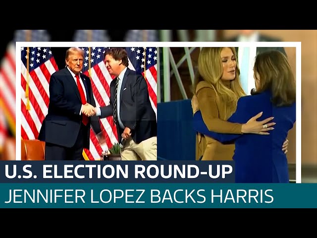 ⁣U.S. Election latest: JLo backs Kamala Harris and Trump sits down with Tucker Carlson | ITV News