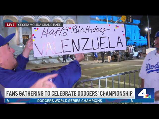 ⁣Dodgers fans gather early for downtown LA parade