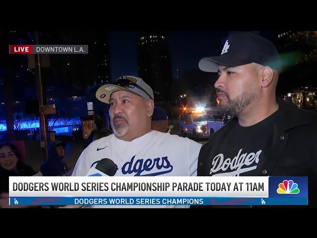 ⁣Dodgers fans start the party early along parade route