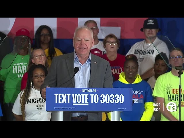 ⁣The fight for Michigan's labor vote: Governor Tim Walz speaks to union workers in Taylor