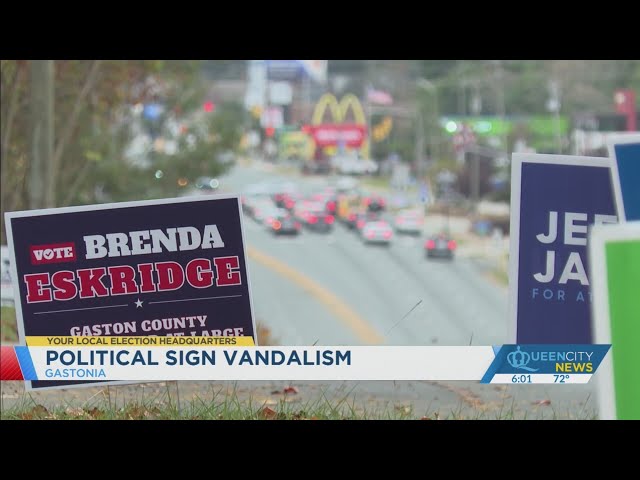 ⁣Video footage shows campaign signs vandalized in Gastonia