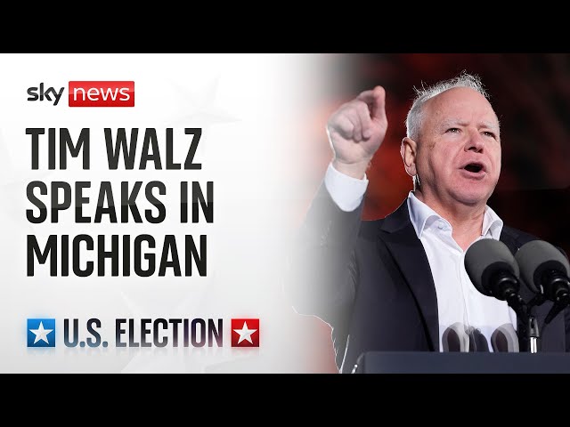 Tim Walz speaks at campaign rally in Michigan