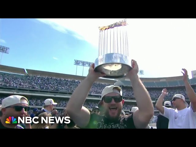 ⁣Dodgers celebrate World Series win with fans at hometown stadium