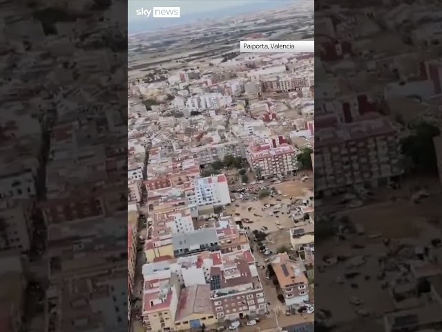 ⁣Aerial footage shows devastating aftermath of fatal floods in Valencia