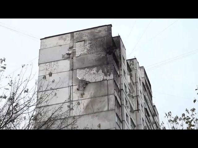 ⁣Damage in Kyiv as Russian drone debris rains down on Ukrainian capital