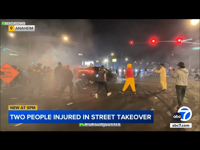 ⁣Video shows Dodge Charger crashing into group of spectators during street takeover in Anaheim