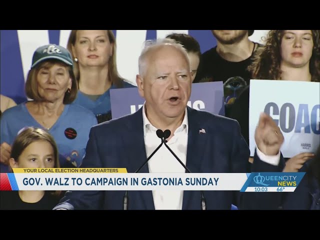 ⁣Governor Tim Walz returns to North Carolina for campaign rally in Gastonia