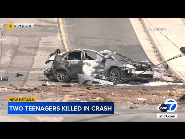 ⁣2 teens killed, 1 seriously injured in fiery crash into power pole in Riverside