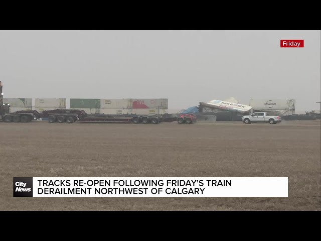 ⁣Tracks re-open following train derailment NW of Calgary