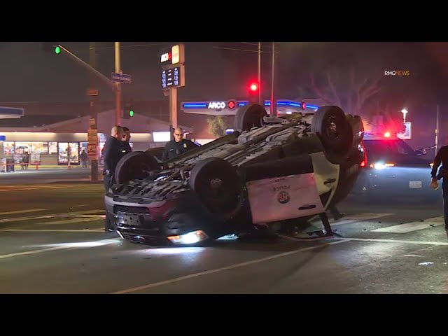 ⁣2 LAPD officers injured after being involved in rollover crash in South L.A.