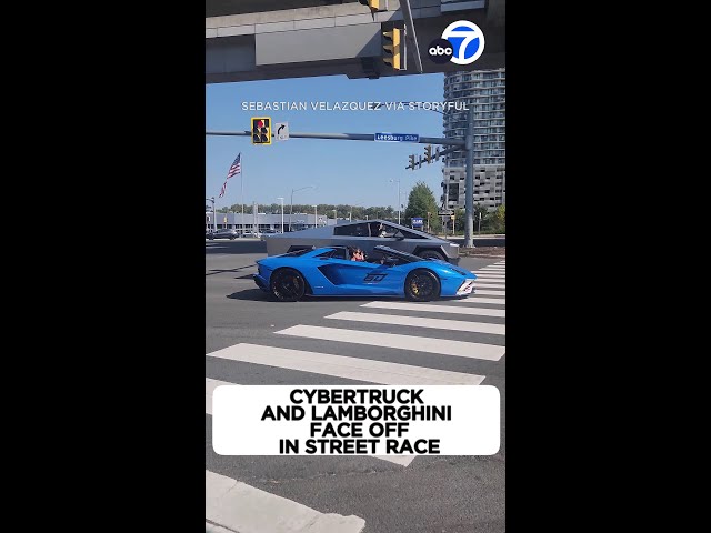 ⁣Cybertruck and Lamborghini face off in street race