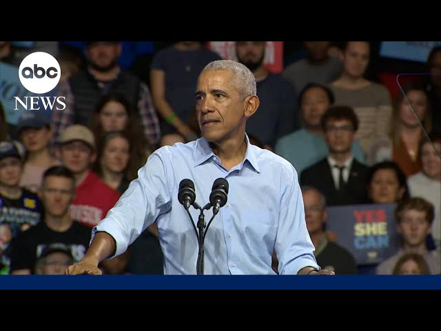 ⁣Obama campaigns in Milwaukee for Harris