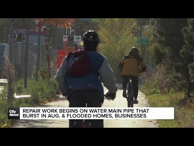 ⁣Repair work begins on Montreal water main pipe that burst in August