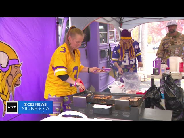 ⁣Vikings fans tailgate outside US Bank Stadium