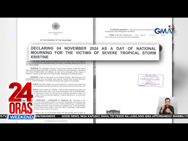 ⁣November 4, itinakda bilang National Mourning Day para sa mga biktima ng... | 24 Oras Weekend