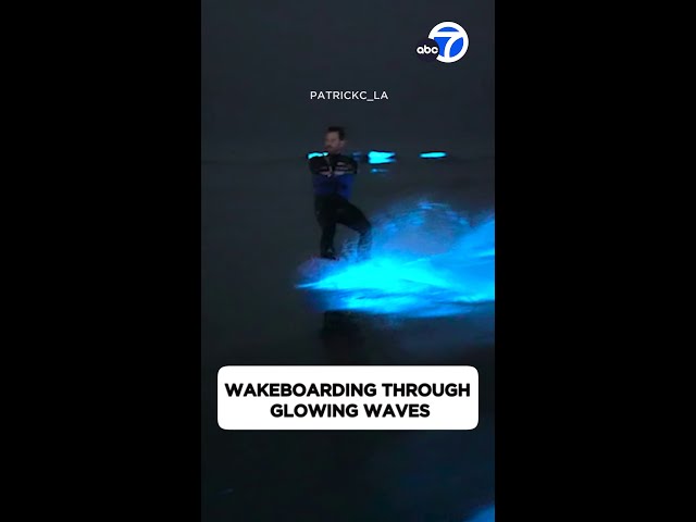 ⁣Wow! Wakeboarding through glowing waves