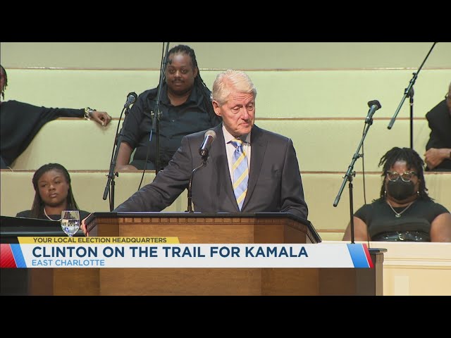 ⁣Former President Bill Clinton campaigned for Harris, Walz at historically black church in Charlotte