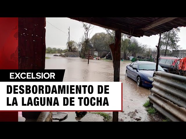 ⁣Se inundan 20 casas tras desbordamiento de laguna en Hidalgo