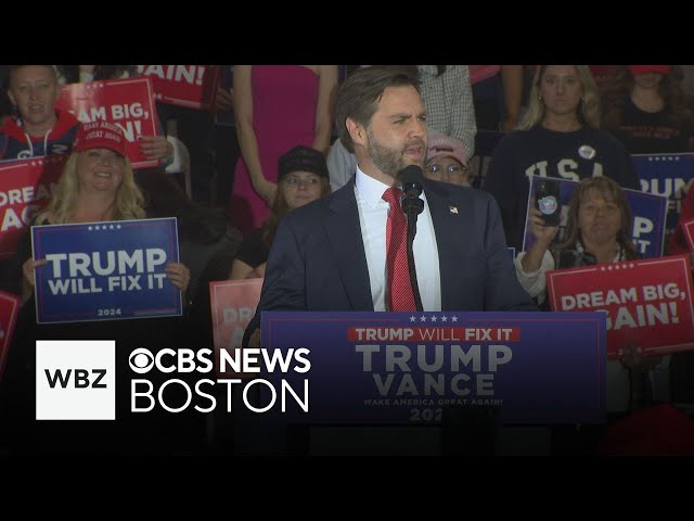 ⁣JD Vance says "we're going to turn New Hampshire red" at Derry rally