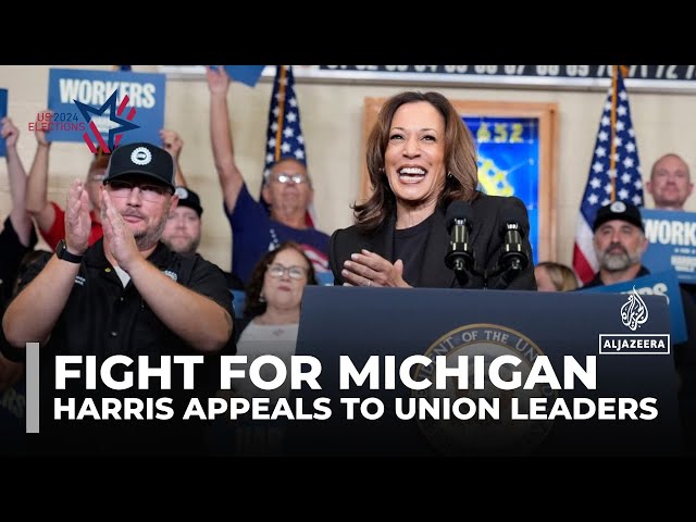 ⁣US Elections 2024: Auto workers in Detroit rally as Harris courts labour support