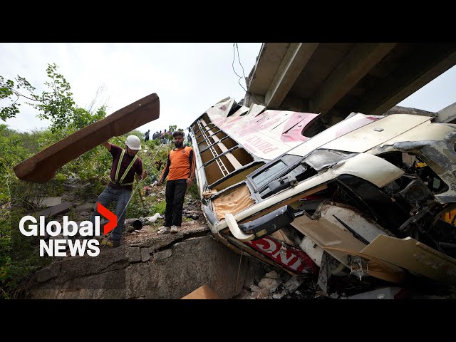 ⁣At least 35 killed after bus plunges into gorge in northern India