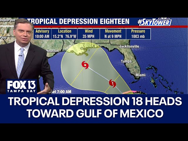 ⁣Tropical Depression 18 heads toward Gulf of Mexico