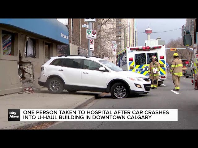 ⁣One person hurt after crash sends SUV into building in downtown Calgary