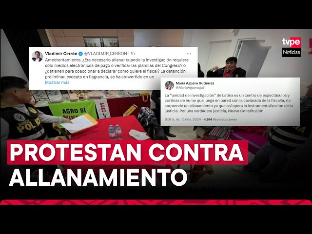 ⁣Vladimir Cerrón y María Agüero se pronuncian tras allanamiento a casa de congresista de Perú Libre