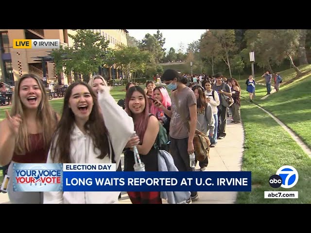 ⁣UC Irvine students wait in line for hours to cast their ballots on Election Day