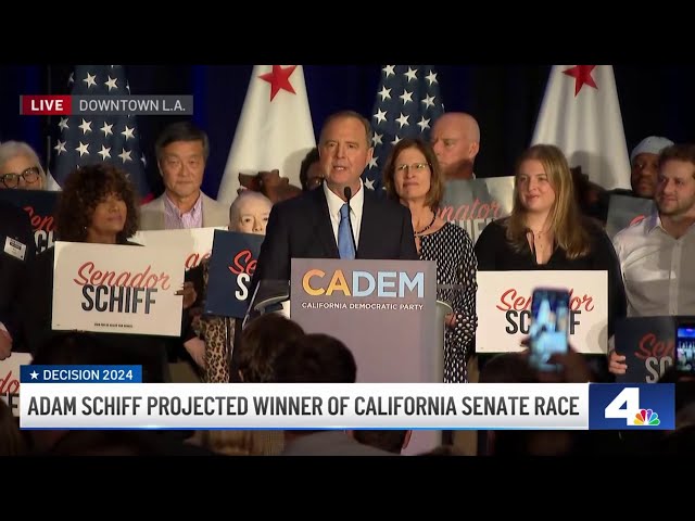 ⁣Adam Schiff delivers speech as the projected winner of the California Senate race