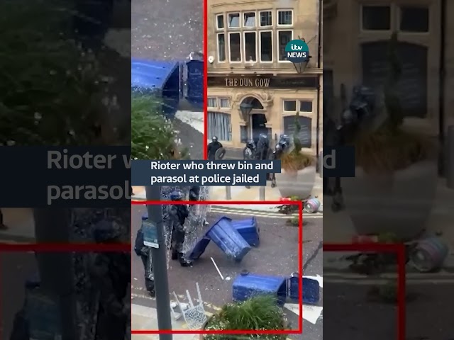 ⁣A rioter who threw bin and parasol at police jailed #itvnews #shorts