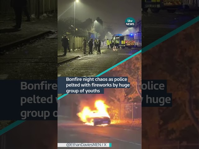 ⁣Street turned into Bonfire night 'warzone' as car set alight  | ITV News