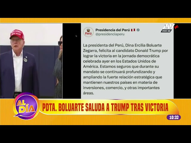 ⁣Presidenta Boluarte saluda a Donald Trump tras su victoria en las elecciones de Estados Unidos