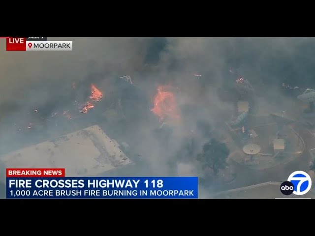 ⁣LIVE: 250-acre brush fire erupts near Moorpark, prompting evacuations