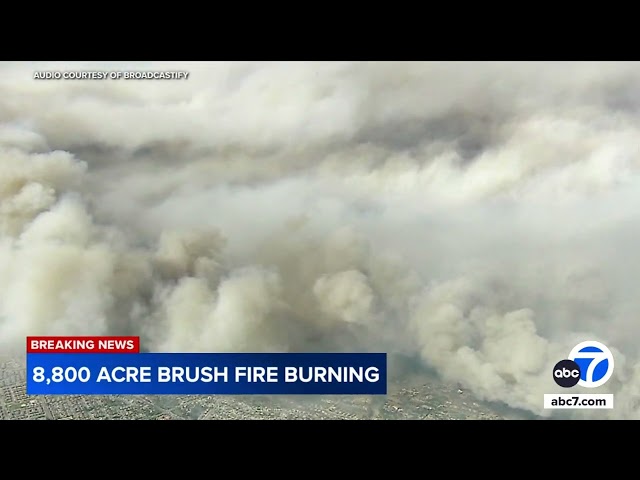 ⁣Dramatic radio call from firefighters released as 10,000-acre brush fire destroys dozens of homes