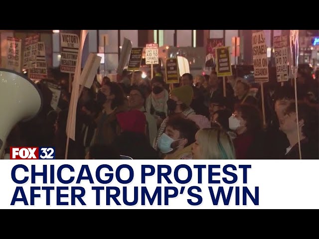 ⁣Palestine supporters march in Chicago following Trump's win