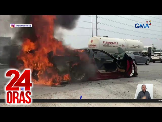 ⁣Luxury sports car ng negosyanteng si Angie Mead King, nasunog sa SLEX | 24 Oras