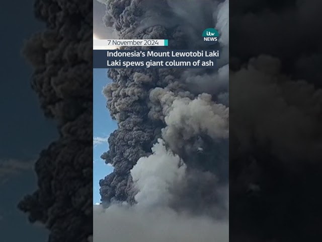 ⁣Indonesia's Mount Lewotobi Laki Laki spews giant column of ash #itvnews #shorts