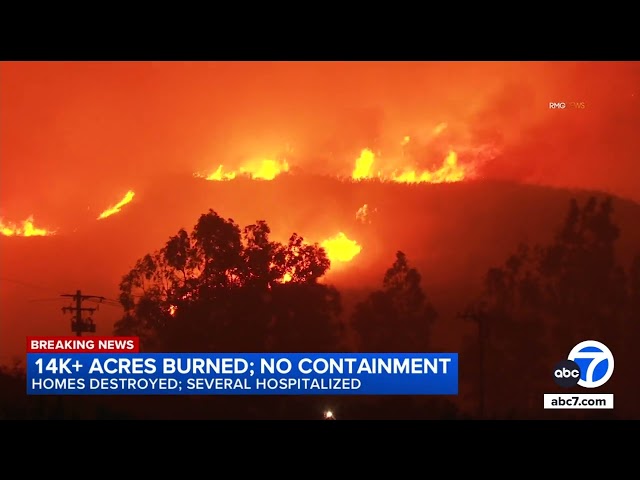 ⁣Ventura County fire remains 0% contained after burning homes