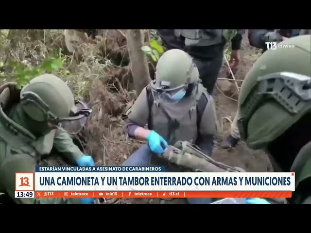 ⁣Encuentran una camioneta y un tambor enterrado con armas y municiones en Cañete