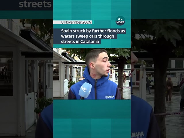 ⁣Spain struck by further floods as waters sweep cars through streets in Catalonia #itvnews #shorts