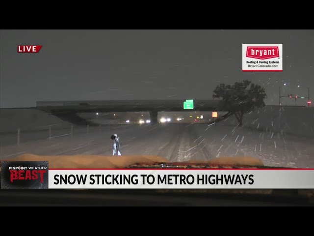 ⁣Snow sticking to Denver metro highways